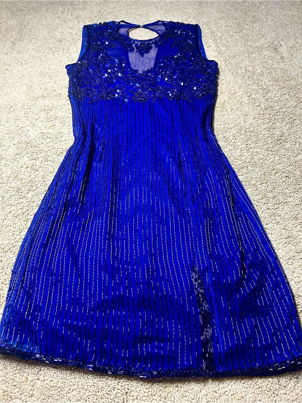 SCALA Royal Blue Silk Beaded Sequin Dress Size 4 Formal Evening Cocktail